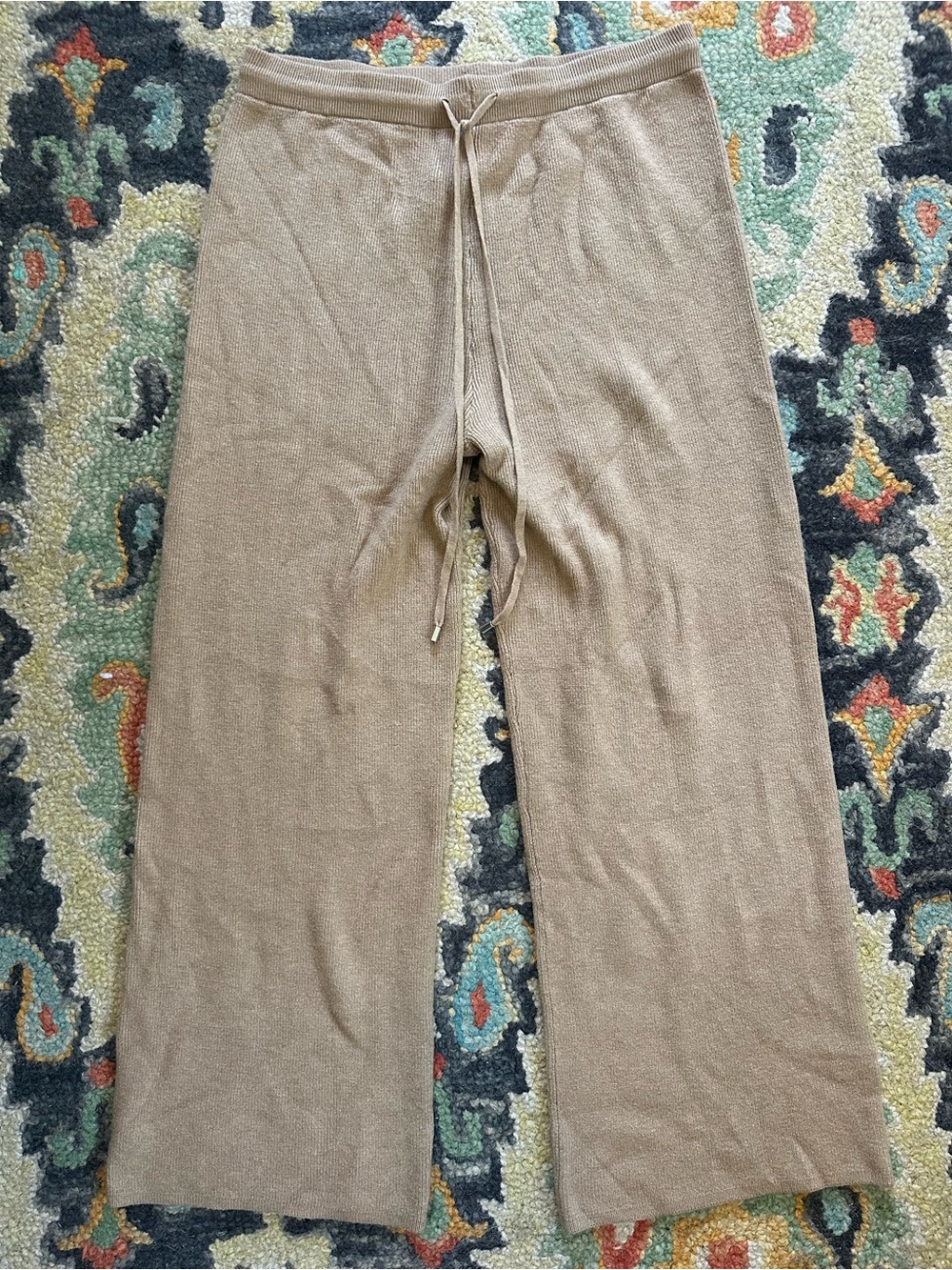 Isabel Maternity by Ingrid & Isabel Wide Leg Knit Drawstring Pants - Tan EUC